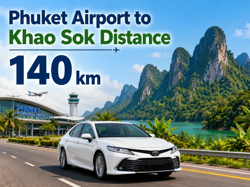 Road from Phuket airport to Khao Sok, 135 km via the Sarasin Bridge, Highway 4 and Highway 401